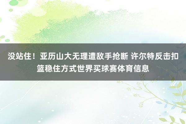 没站住！亚历山大无理遭敌手抢断 许尔特反击扣篮稳住方式世界买球赛体育信息